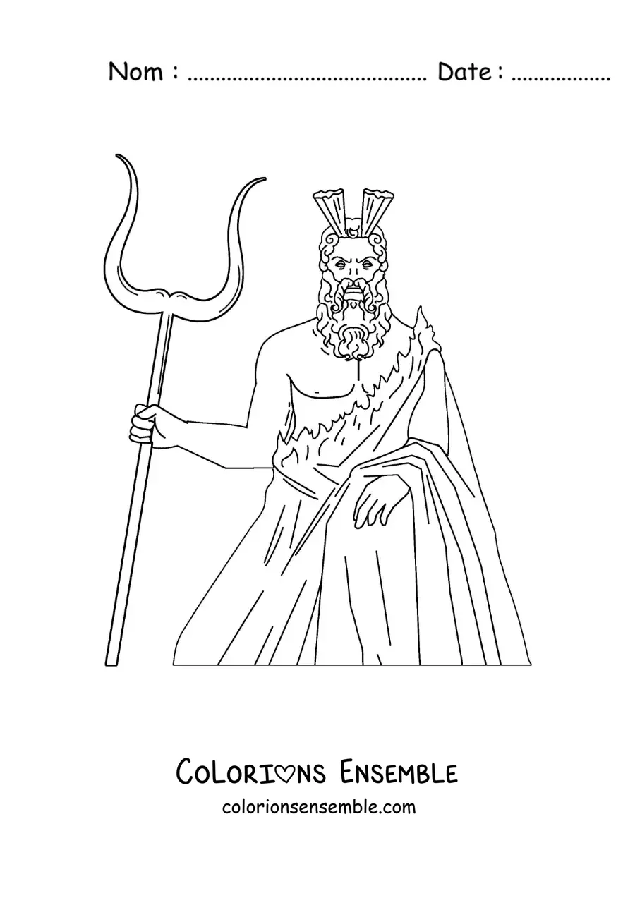 Image à colorier du dieu Hadès des Enfers avec un bident