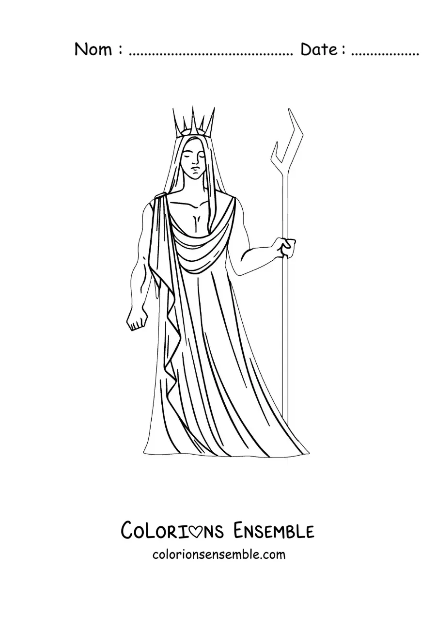 Image à colorier d’Hadès, le dieu grec, en version dessin animé, avec son bident