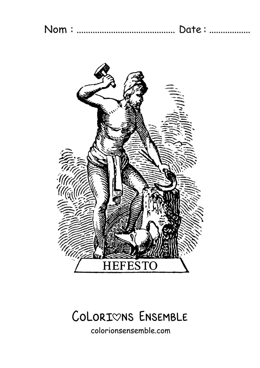 Image à colorier de la forge d’Héphaïstos, le dieu grec