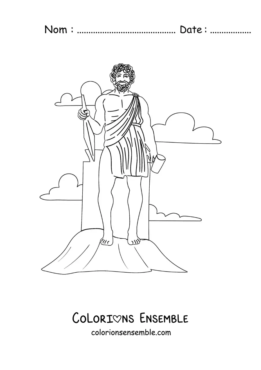 Image à colorier du dieu Héphaïstos avec son marteau