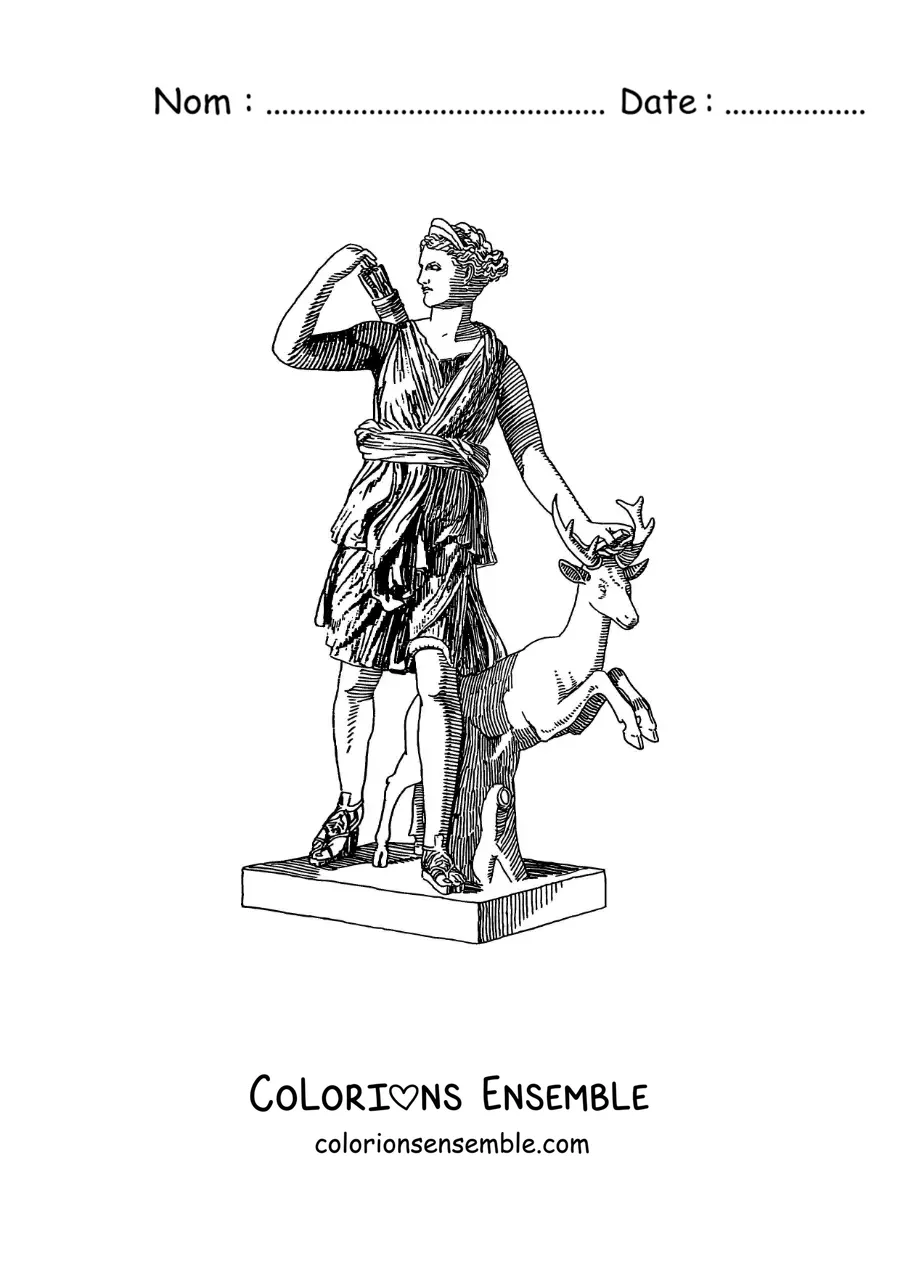 Coloriage d’une statue d’Artémis et d’un cerf