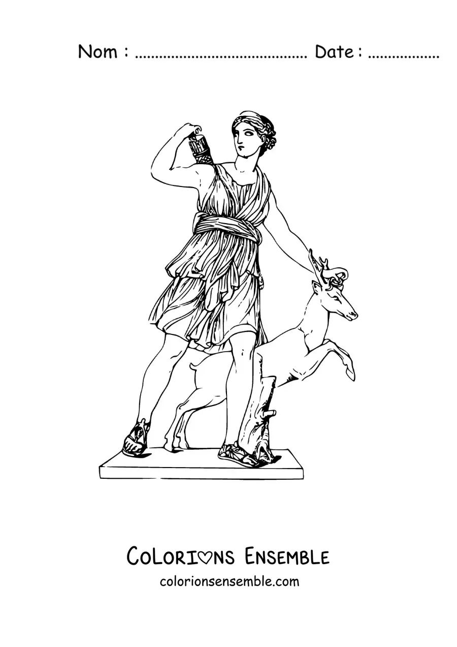 Coloriage d’Artémis réaliste avec un cerf