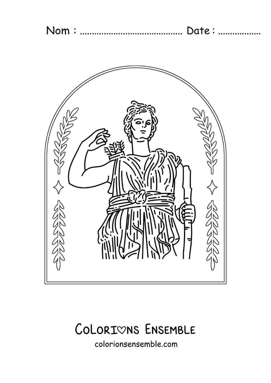 Coloriage d’Artémis, la déesse grecque, avec son arc et ses flèches