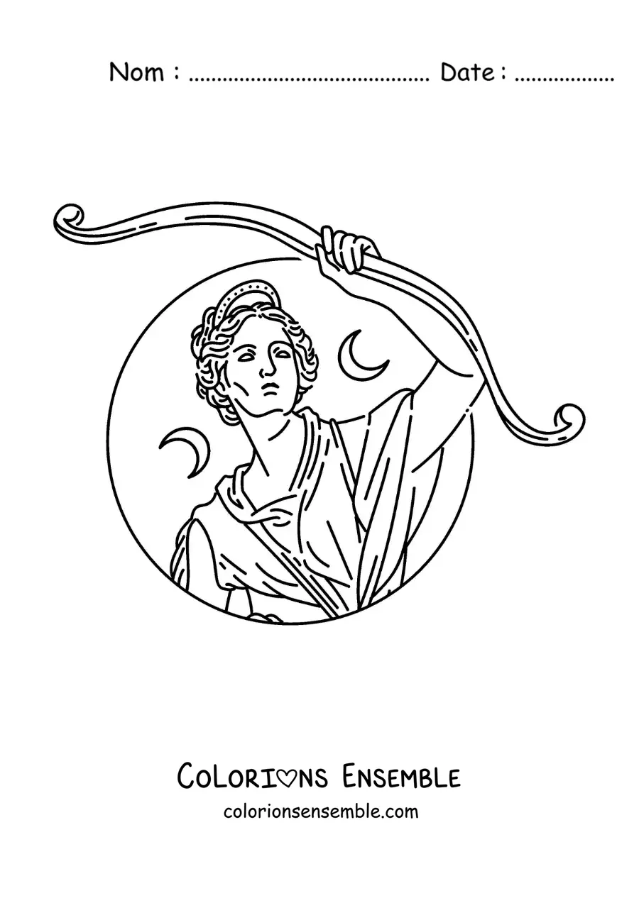 Coloriage de la déesse Diane avec son arc