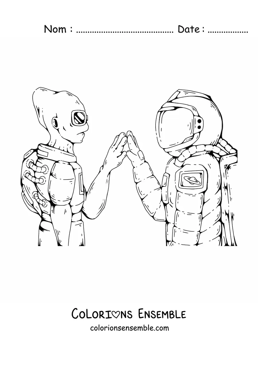 Image à colorier d’un astronaute et d’un extraterrestre