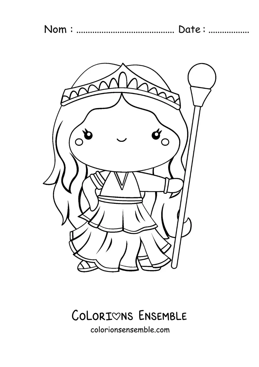 Coloriage de la déesse grecque Héra en dessin animé kawaii