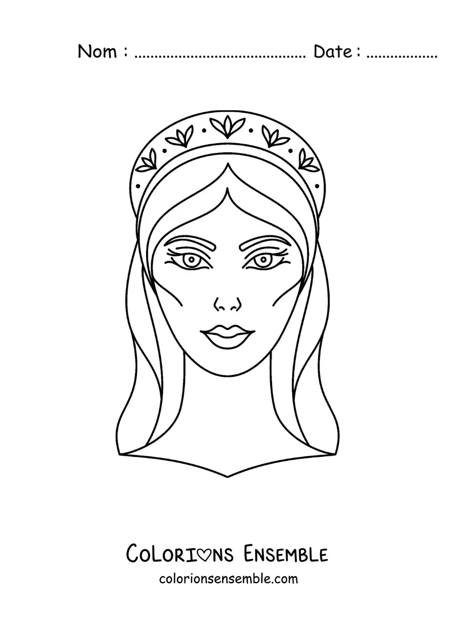 Coloriage du visage d’Héra, la déesse grecque, avec sa couronne