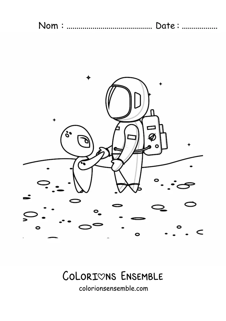 Image à colorier d’un astronaute et d’un Martien à la surface de Mars