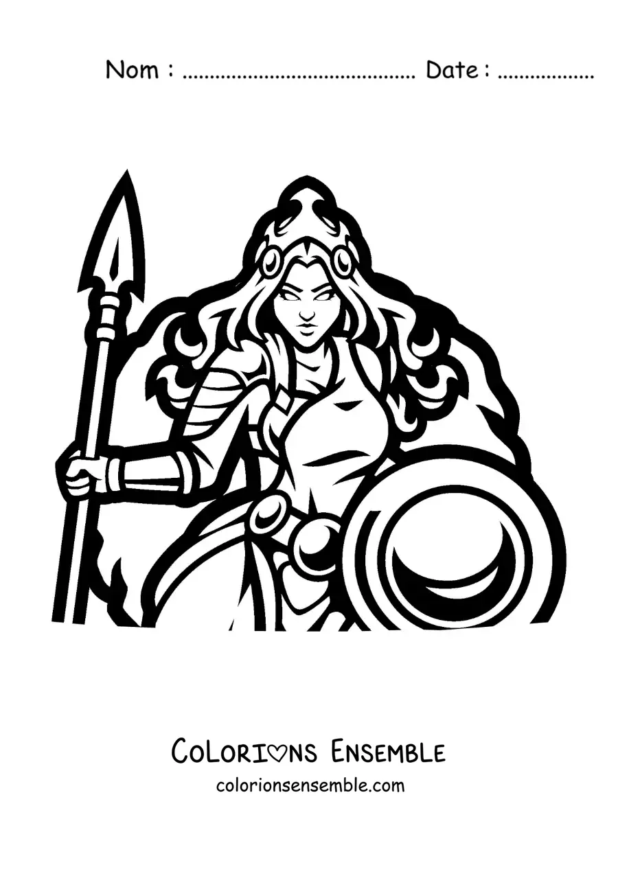 Coloriage d’Athéna avec son bouclier et son armure