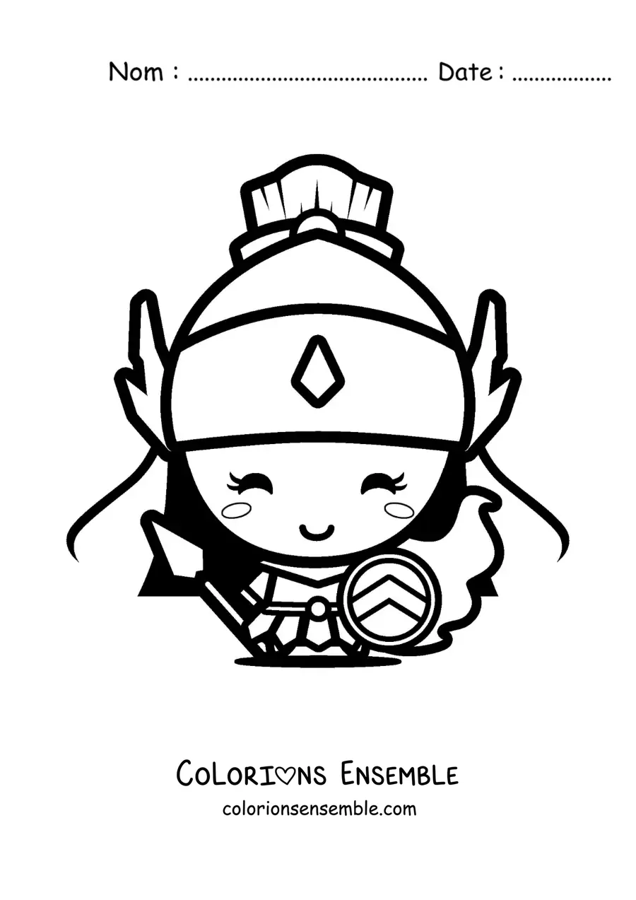 Coloriage d’Athéna et de son casque de guerrière kawaii