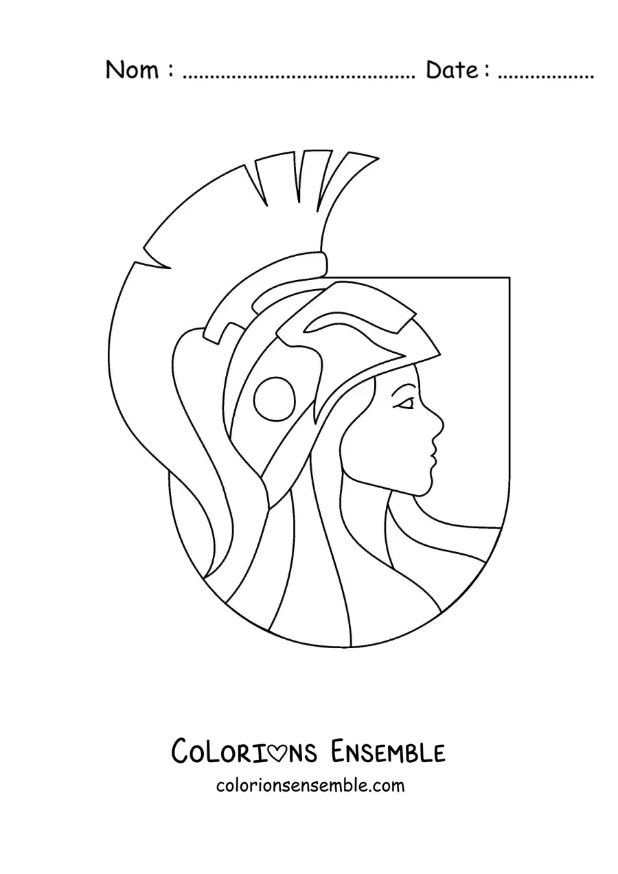 Coloriage du visage de la déesse guerrière Athéna avec son casque