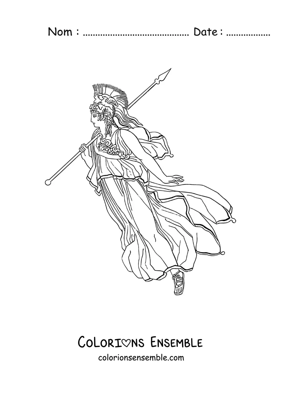 Coloriage de la déesse Athéna réaliste avec sa lance et son casque