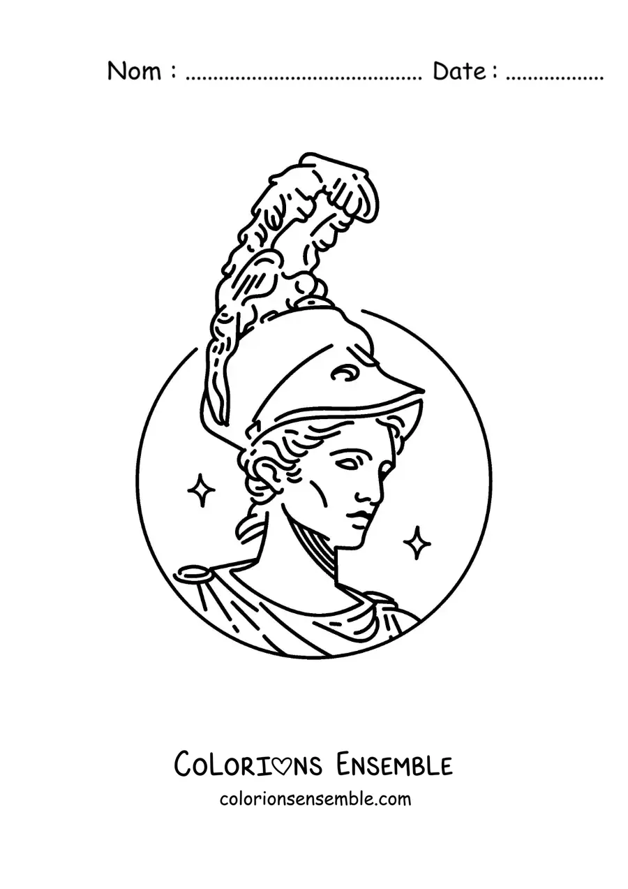 Coloriage du visage de la déesse Athéna avec son casque