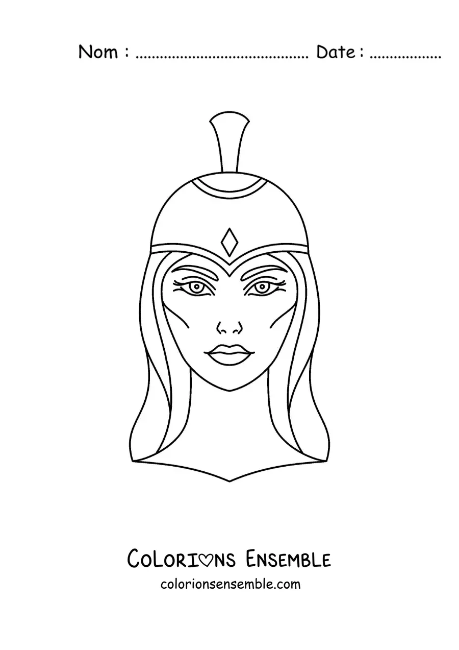 Coloriage du visage d’Athéna, la déesse grecque guerrière