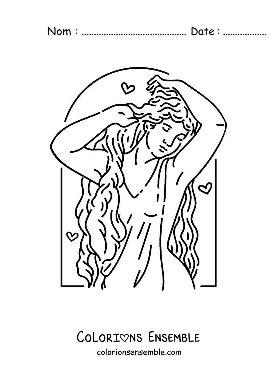 Coloriage de la déesse grecque Aphrodite en train de se coiffer