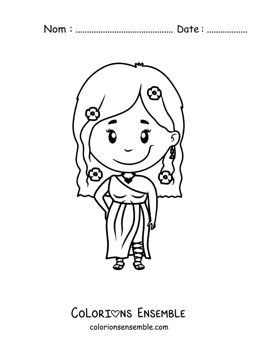 Coloriage de la déesse grecque Aphrodite en dessin animé kawaii