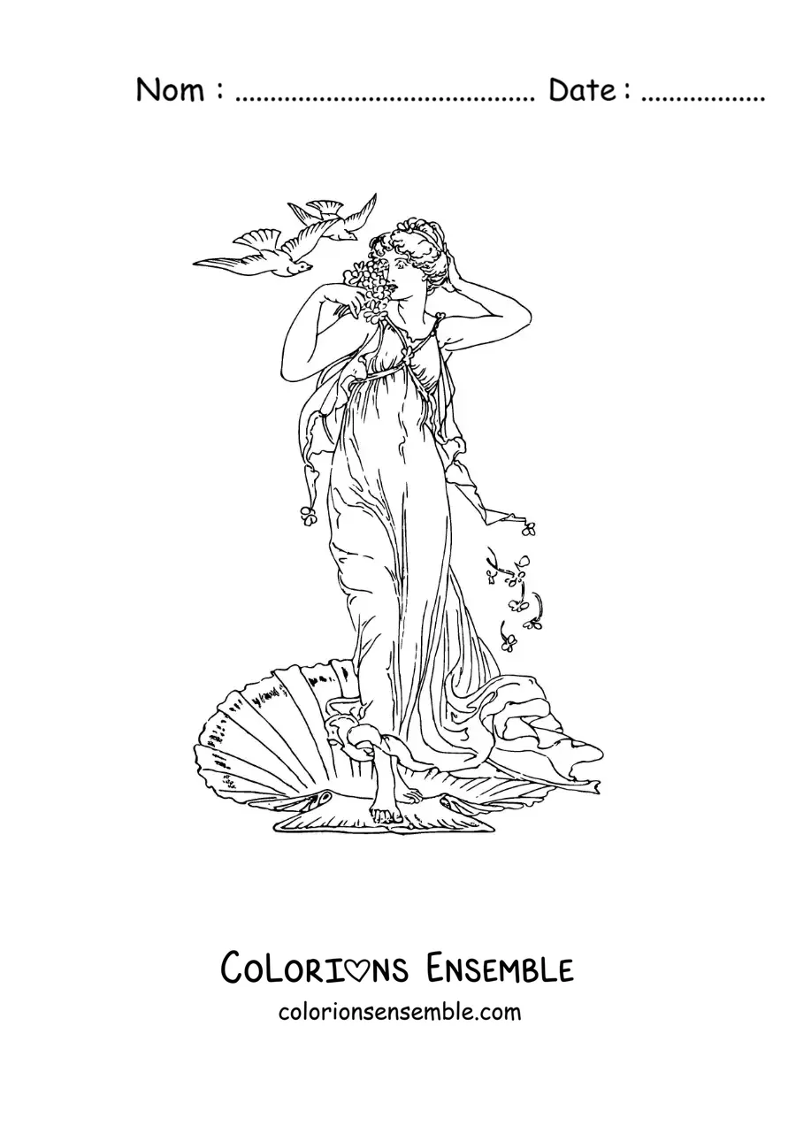 Coloriage de la naissance de Vénus, la déesse de l’amour