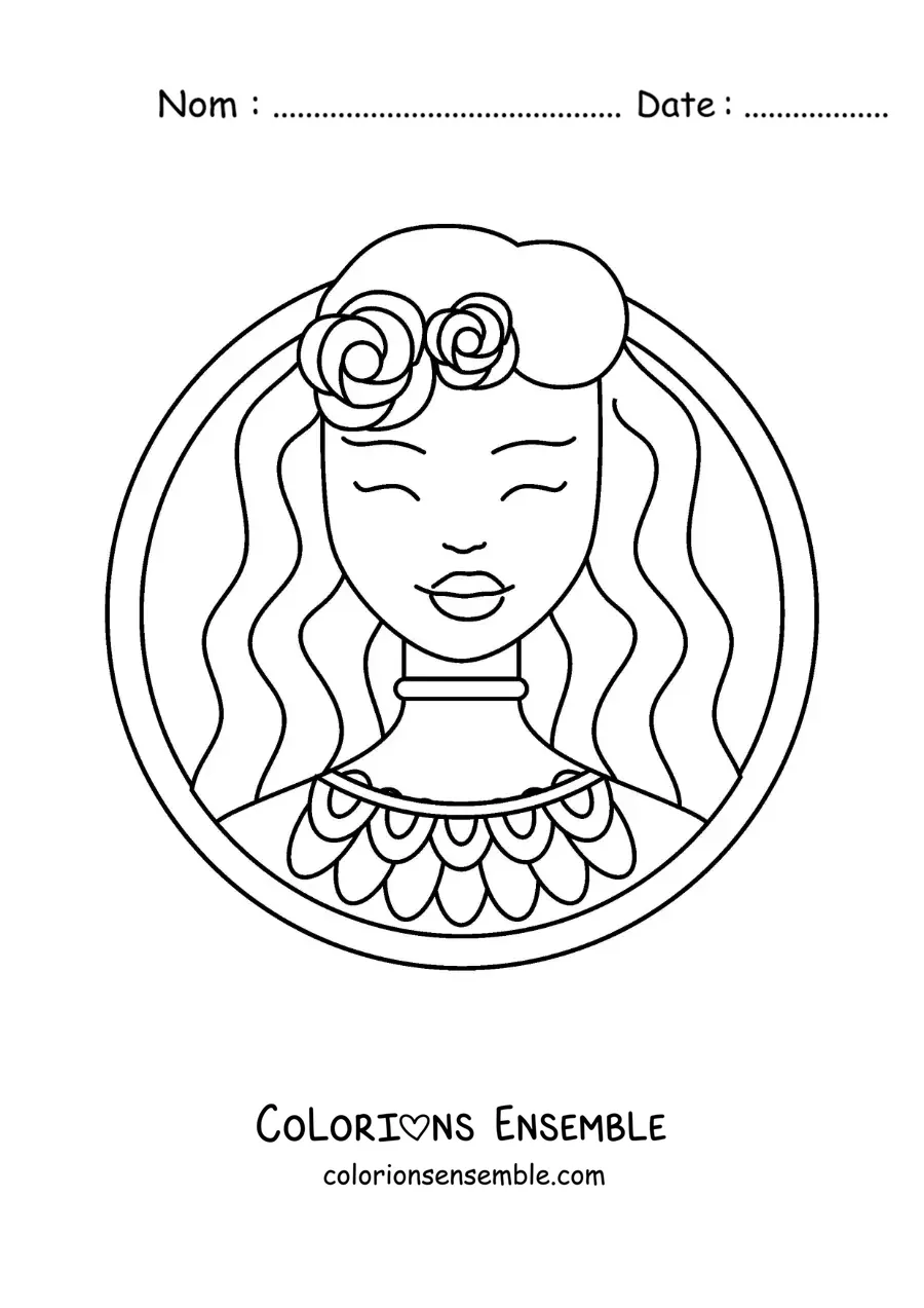 Coloriage du visage en dessin animé d’Aphrodite, la déesse de la beauté