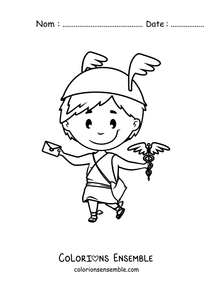Coloriage d’Hermès, le messager des dieux, en dessin animé kawaii