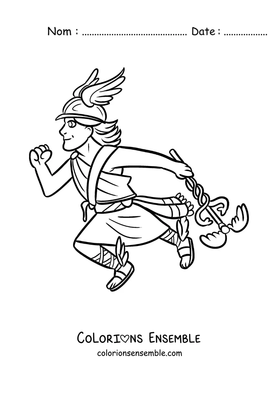 Coloriage du dieu Hermès en dessin animé kawaii volant avec ses sandales ailées