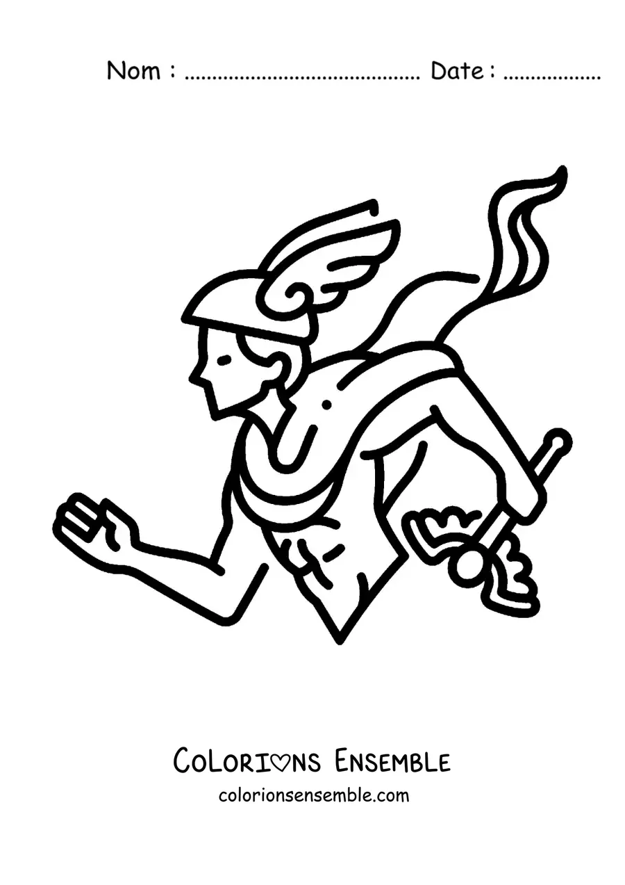 Coloriage d’Hermès, le dieu grec, en dessin animé avec son caducée
