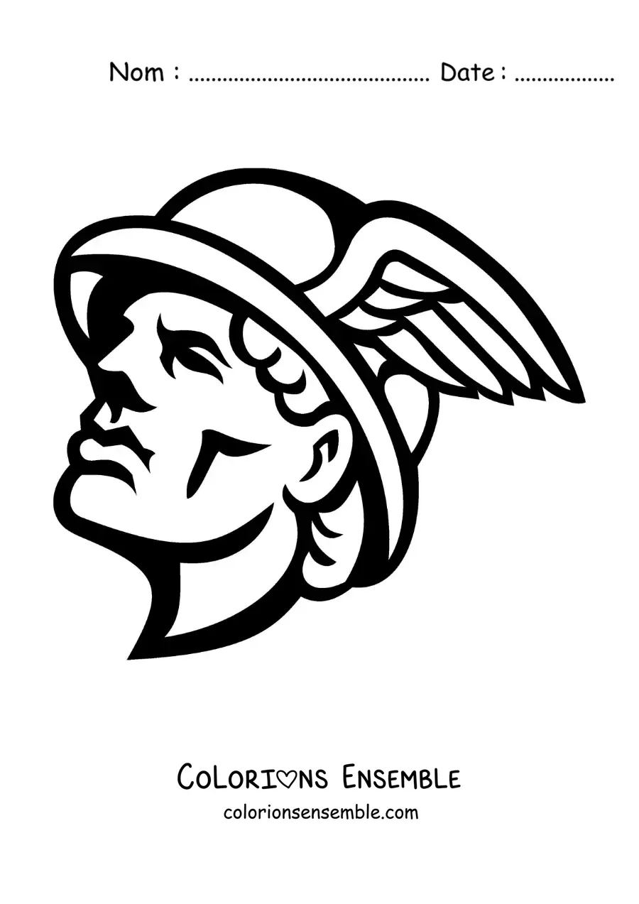 Coloriage du visage d’Hermès avec son casque ailé