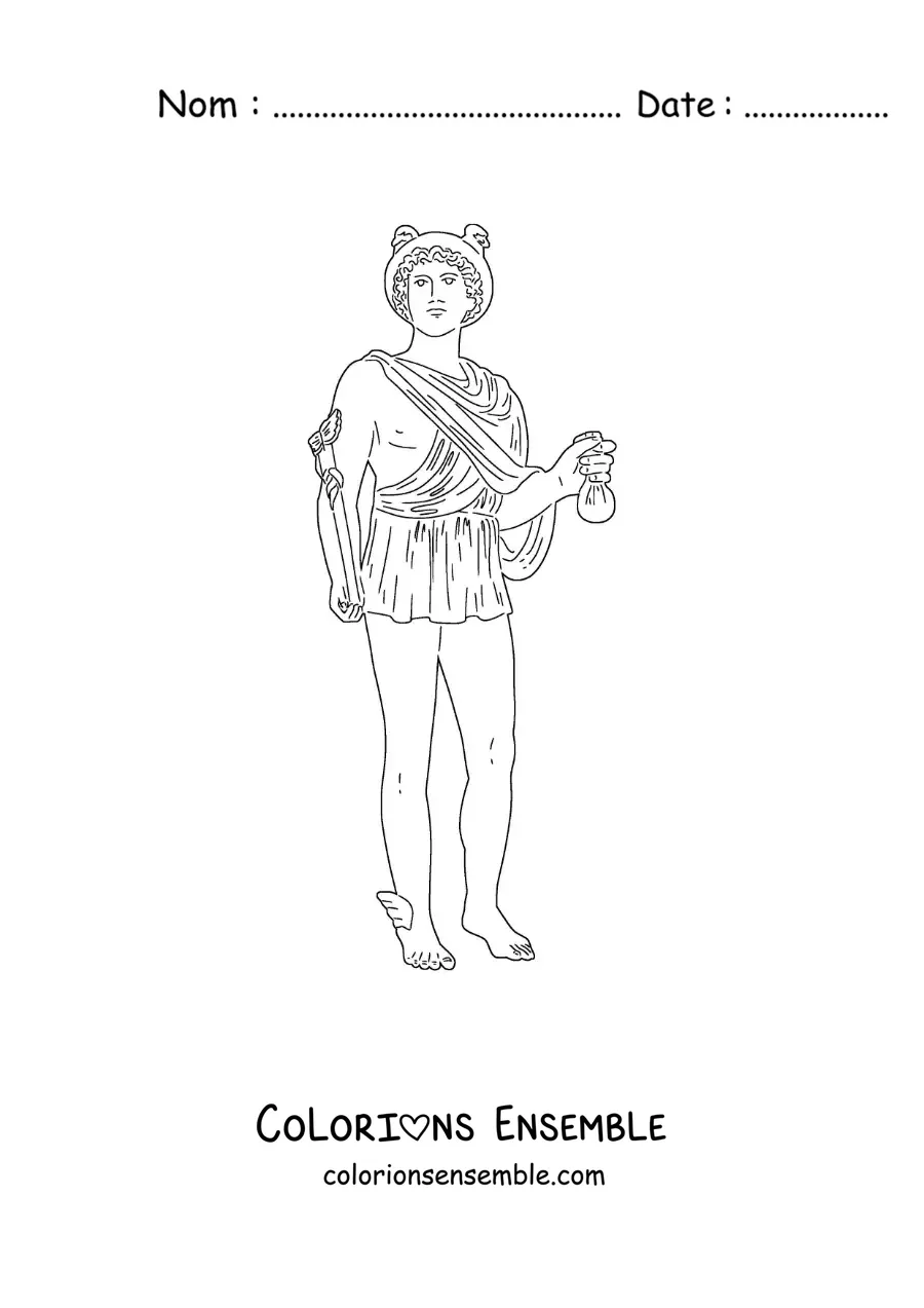 Coloriage du dieu grec messager Hermès avec son casque ailé
