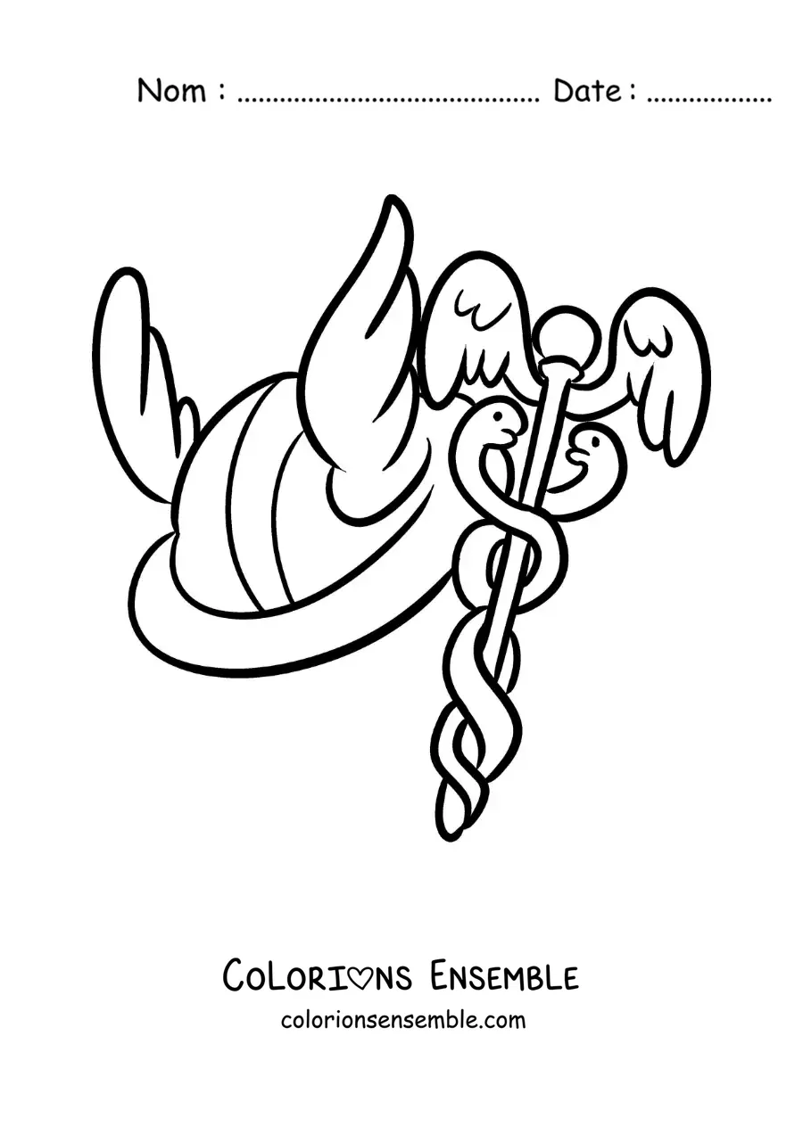 Coloriage du casque ailé d’Hermès et du caducée