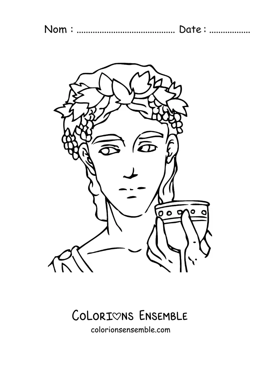 Coloriage du dieu Dionysos style anime buvant un verre de vin