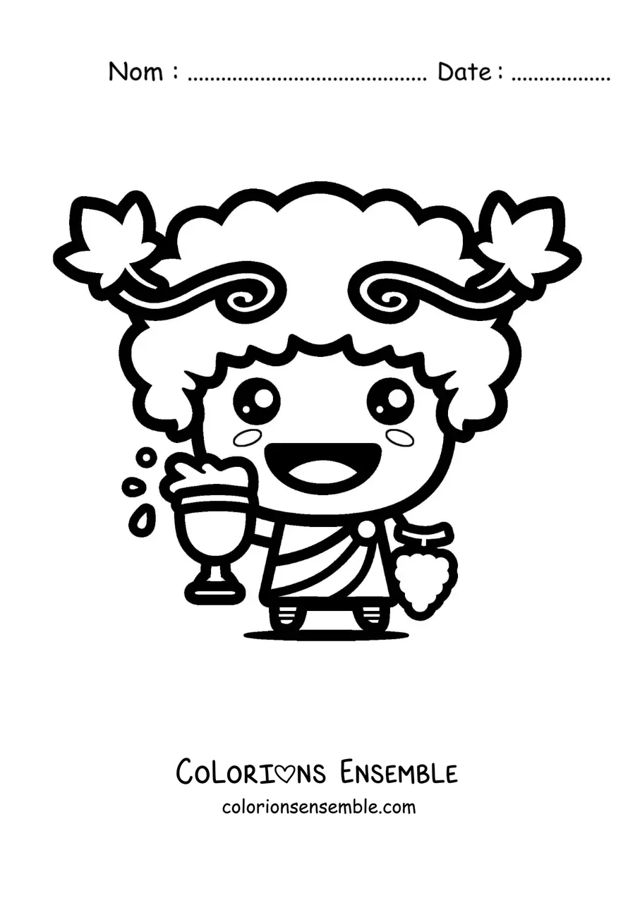 Coloriage de Dionysos kawaii avec un verre de vin