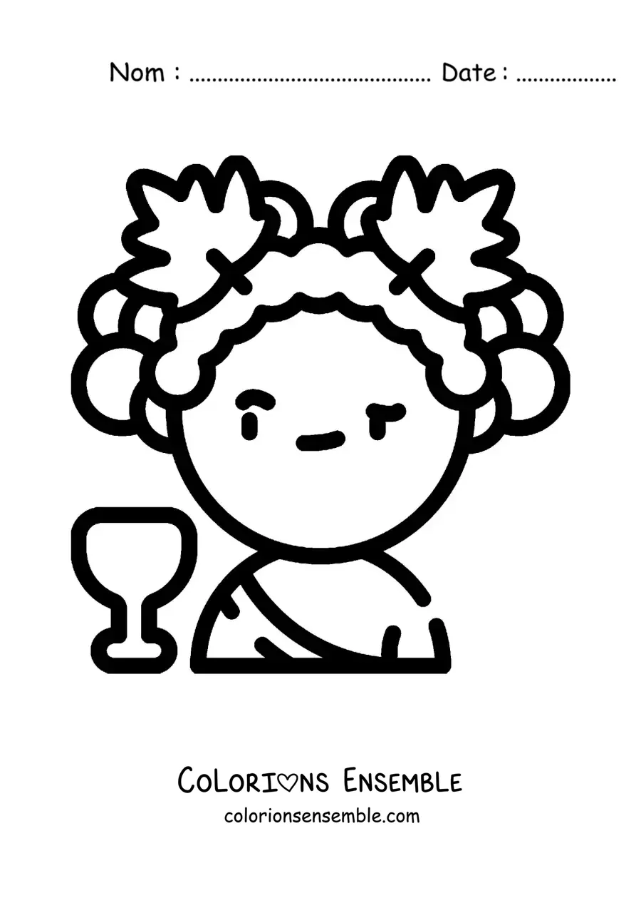 Coloriage facile de Dionysos en dessin animé avec un verre de vin