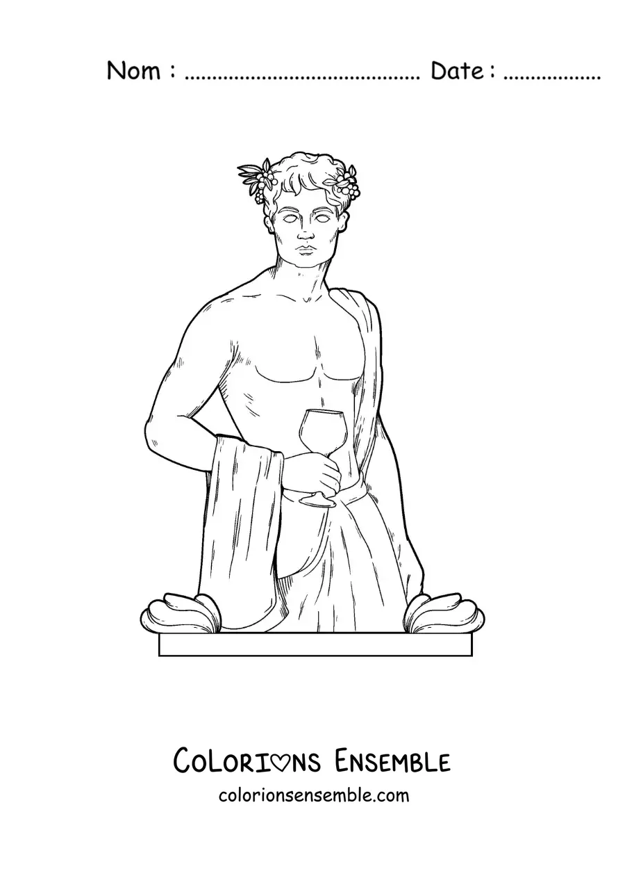 Coloriage du dieu du vin Dionysos réaliste buvant du vin
