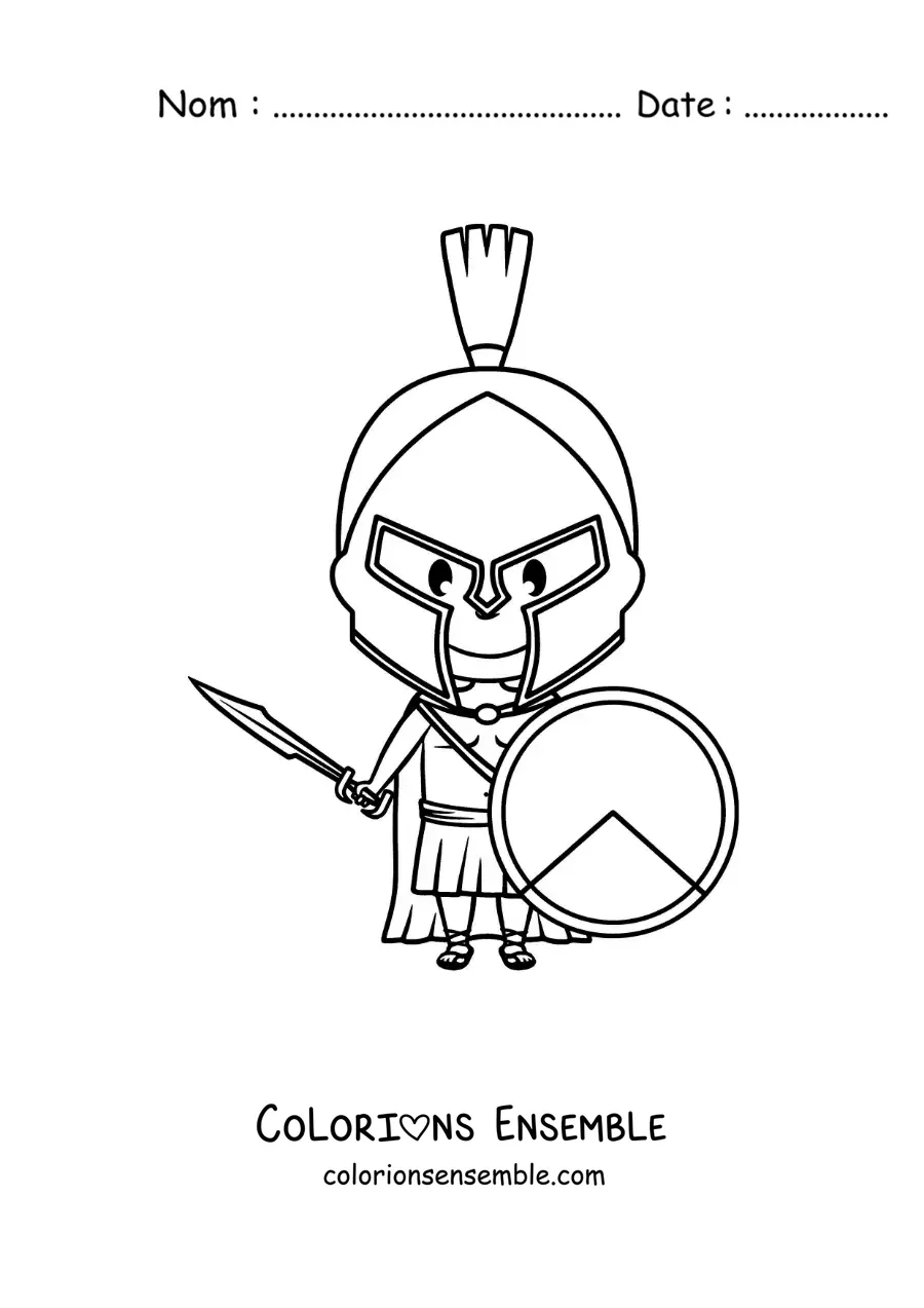 Coloriage du dieu grec Arès kawaii en dessin animé avec son casque