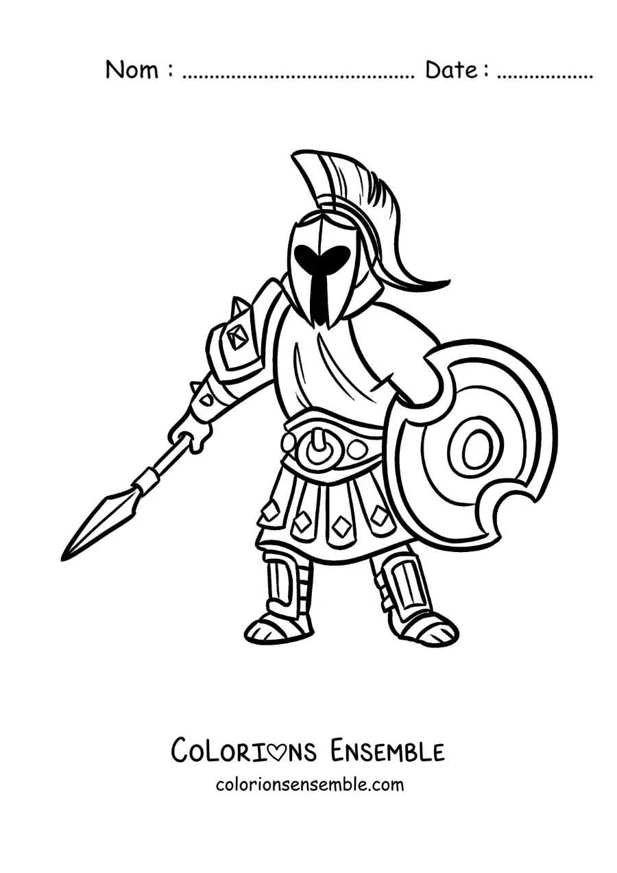 Coloriage du dieu grec Arès en dessin animé avec son armure