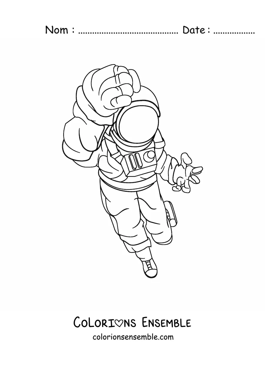 Image à colorier d’un astronaute en combinaison spatiale dans une pose de combat