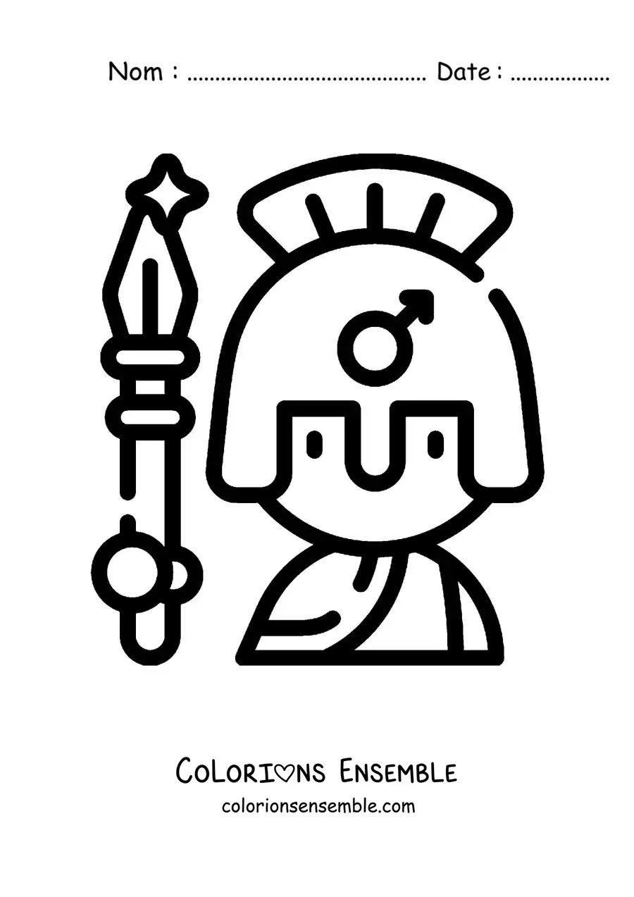 Coloriage d’Arès, le dieu grec, en dessin animé avec sa lance