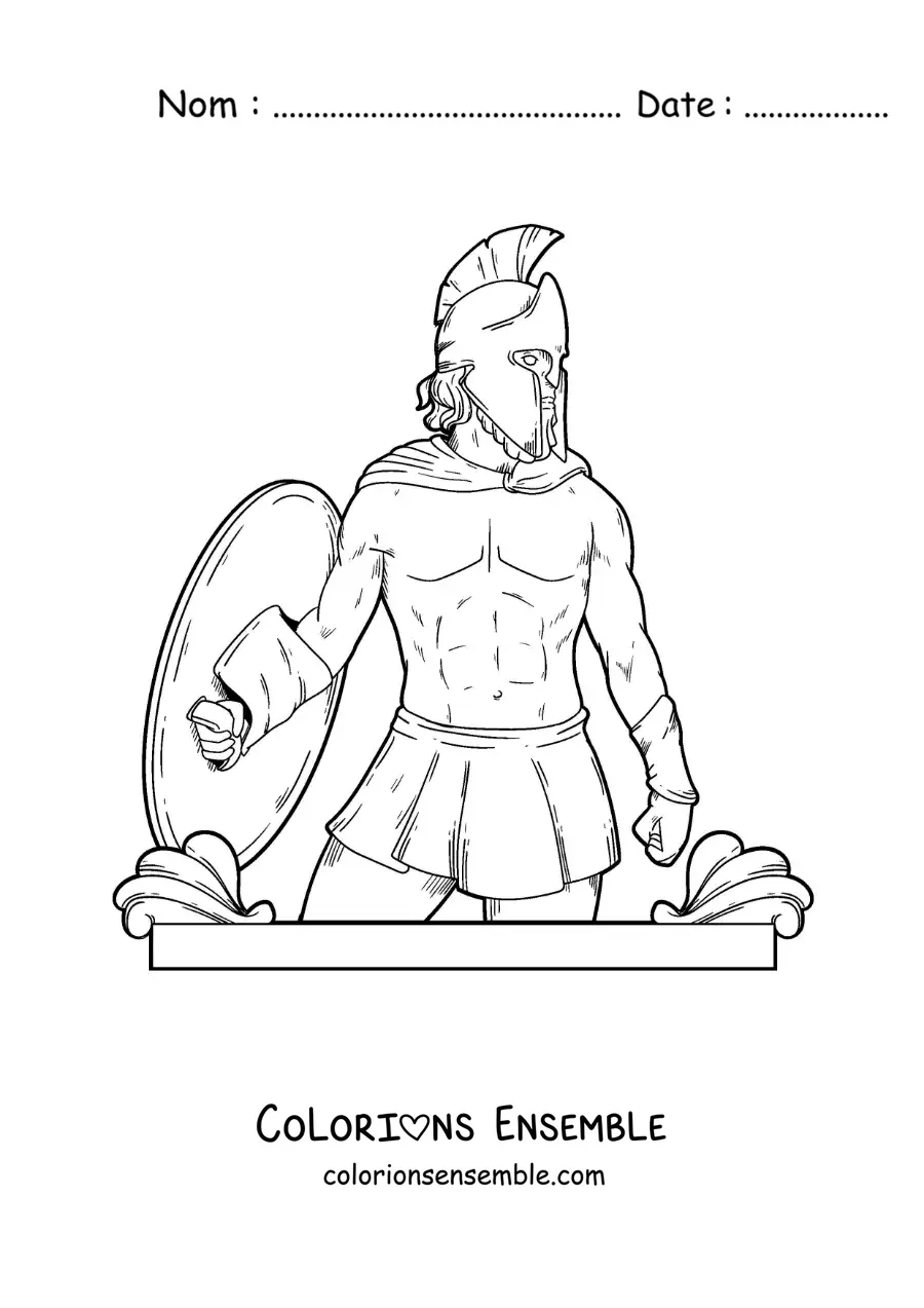 Coloriage d’Arès, le dieu grec, réaliste avec son casque et son bouclier