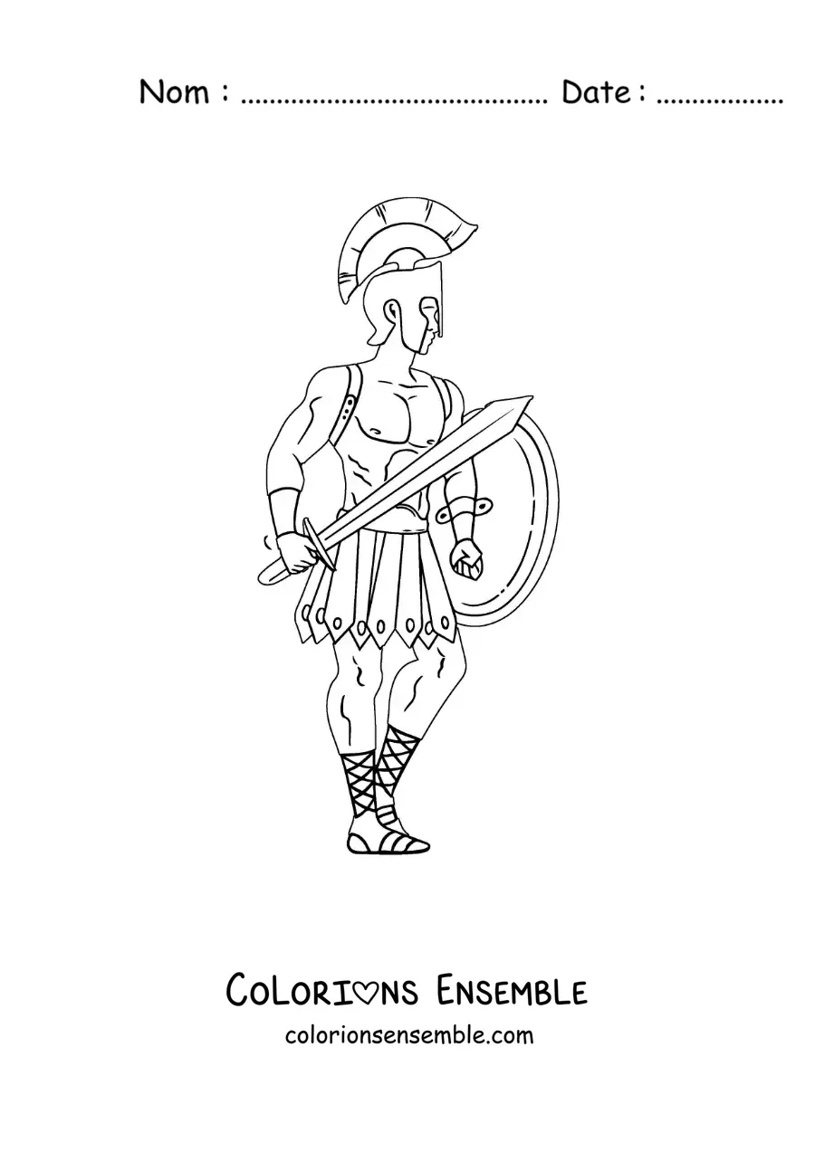 Coloriage du dieu Arès de la mythologie grecque avec son armure et son casque