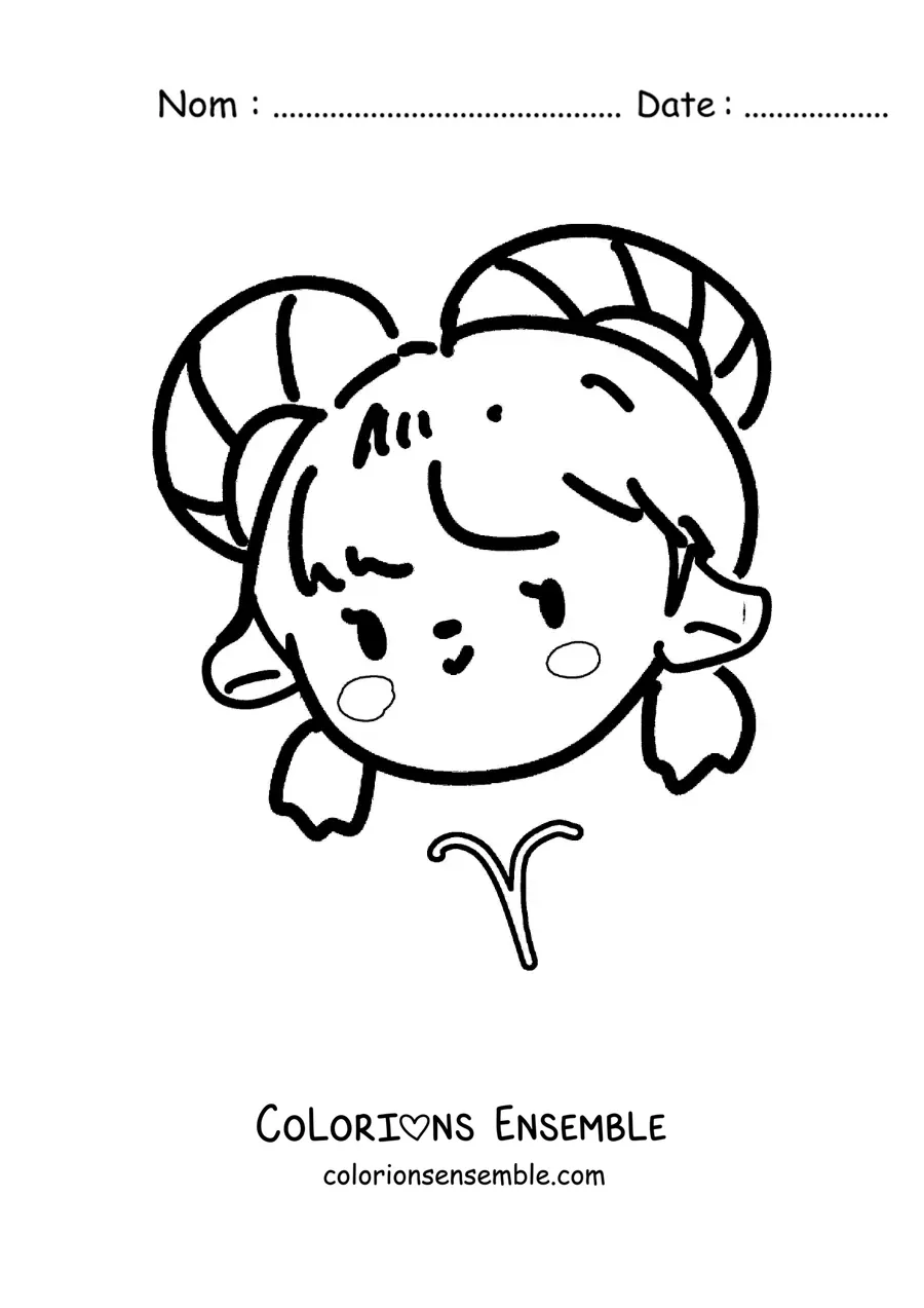 Coloriage d’une fille du signe du Bélier en dessin animé kawaii