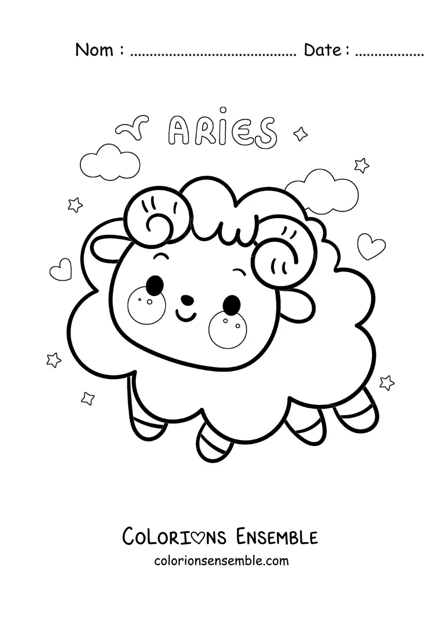 Coloriage d’un bélier du signe du Bélier kawaii