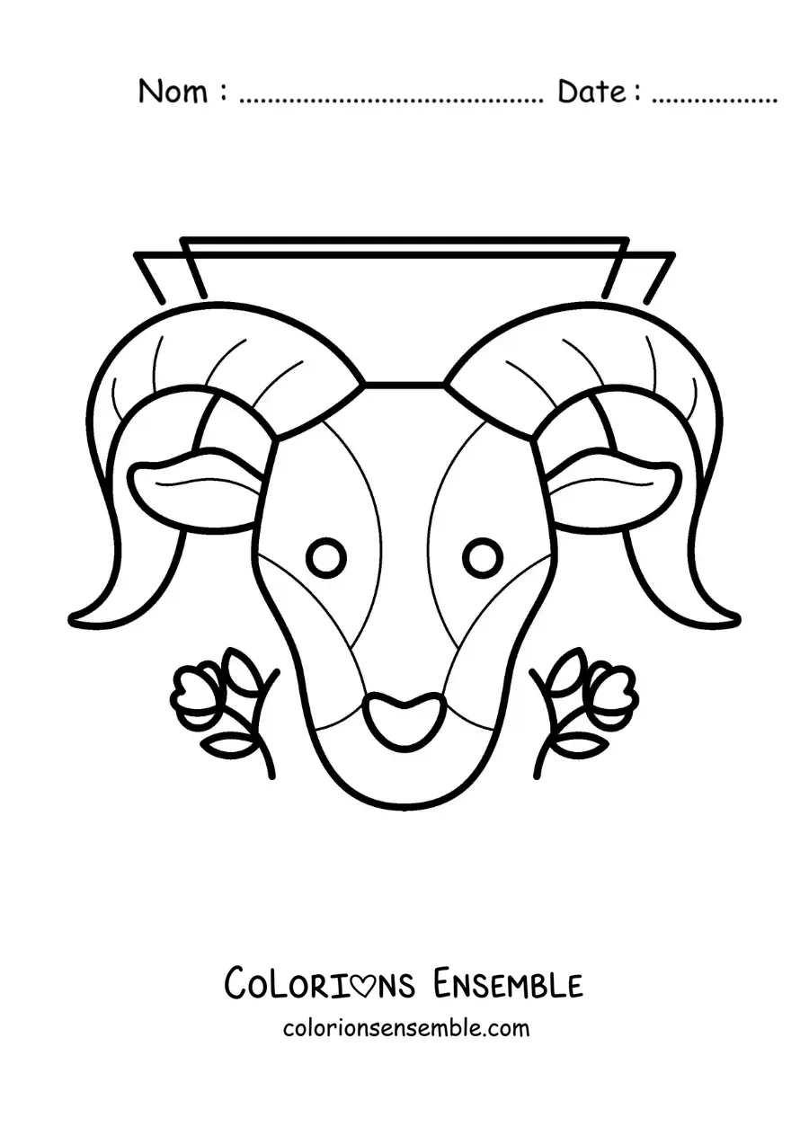 Coloriage d’un bélier du signe du zodiaque du Bélier avec des fleurs