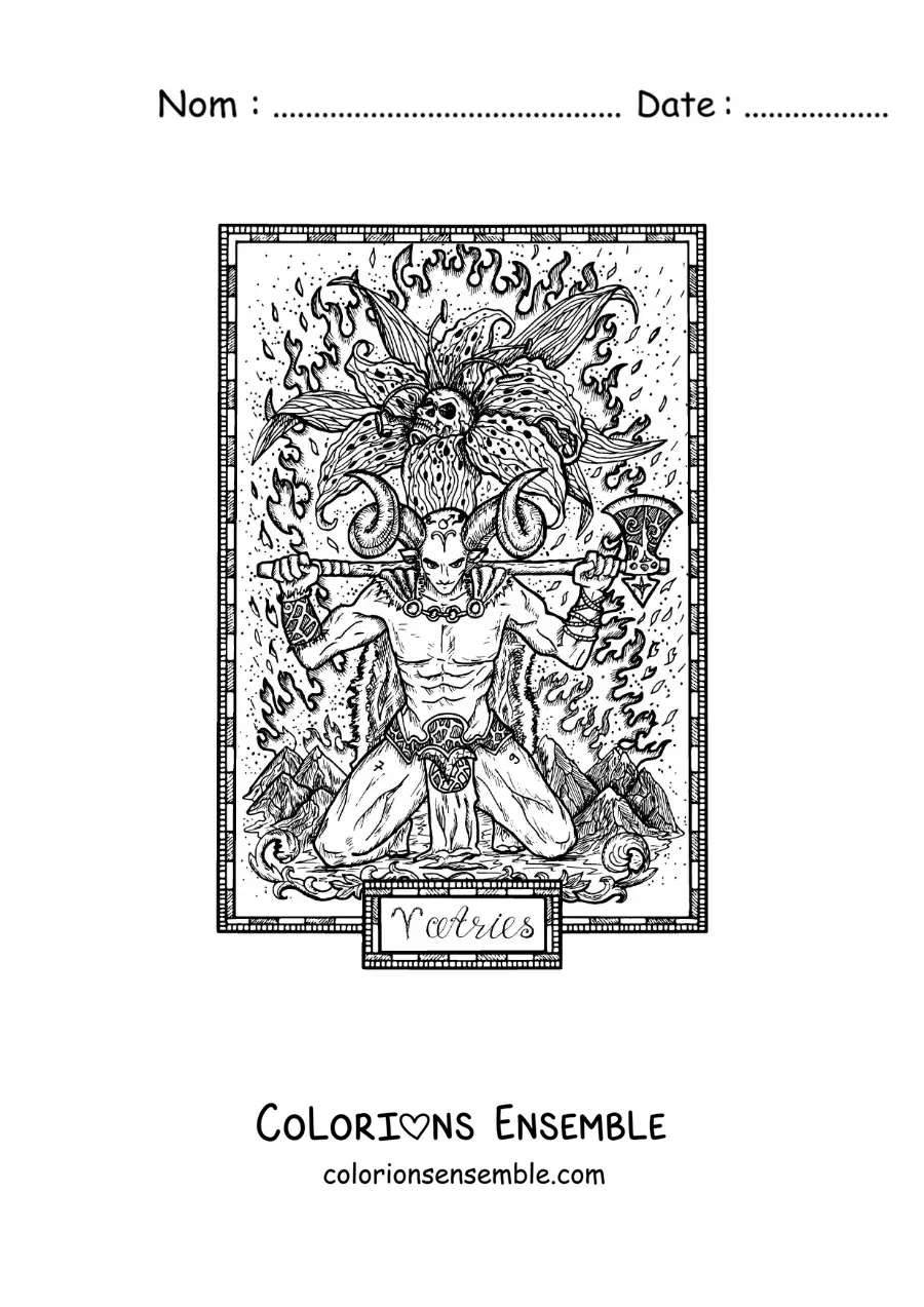 Coloriage d’une carte effrayante du signe du Bélier