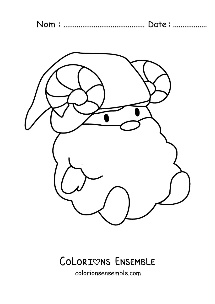Image à colorier d’un gnome du signe du Bélier en dessin animé kawaii