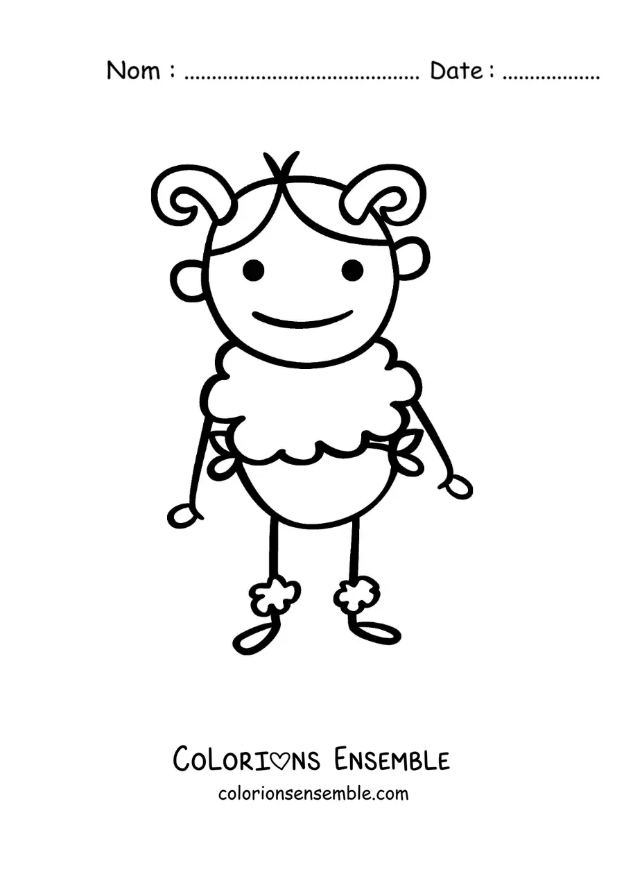Image à colorier d’un personnage du signe du Bélier en dessin animé