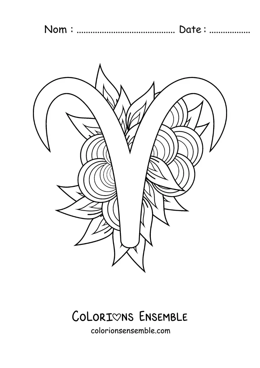 Image à colorier de la lettre mu du signe du Bélier