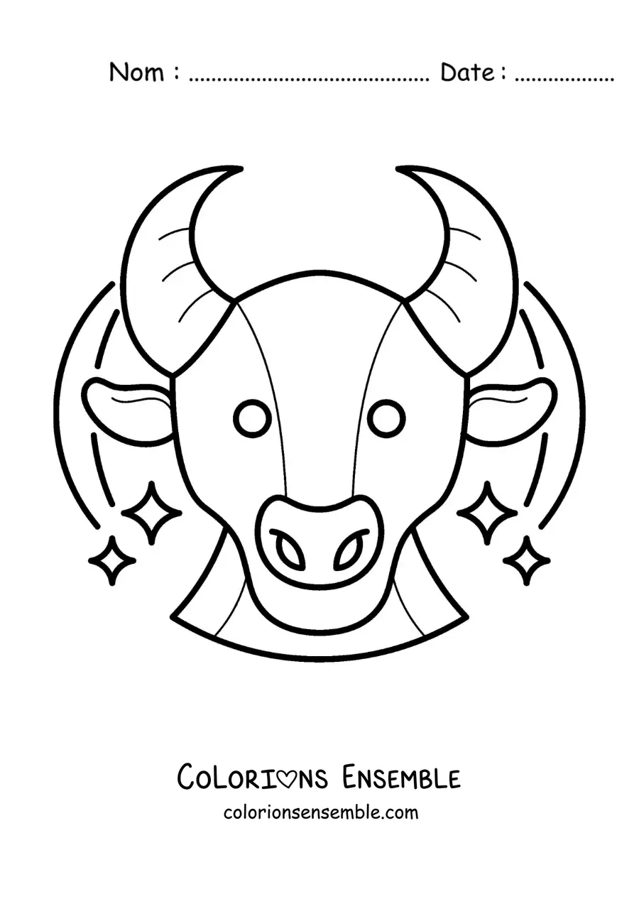 Image à colorier d’une tête de taureau du signe du zodiaque Taureau