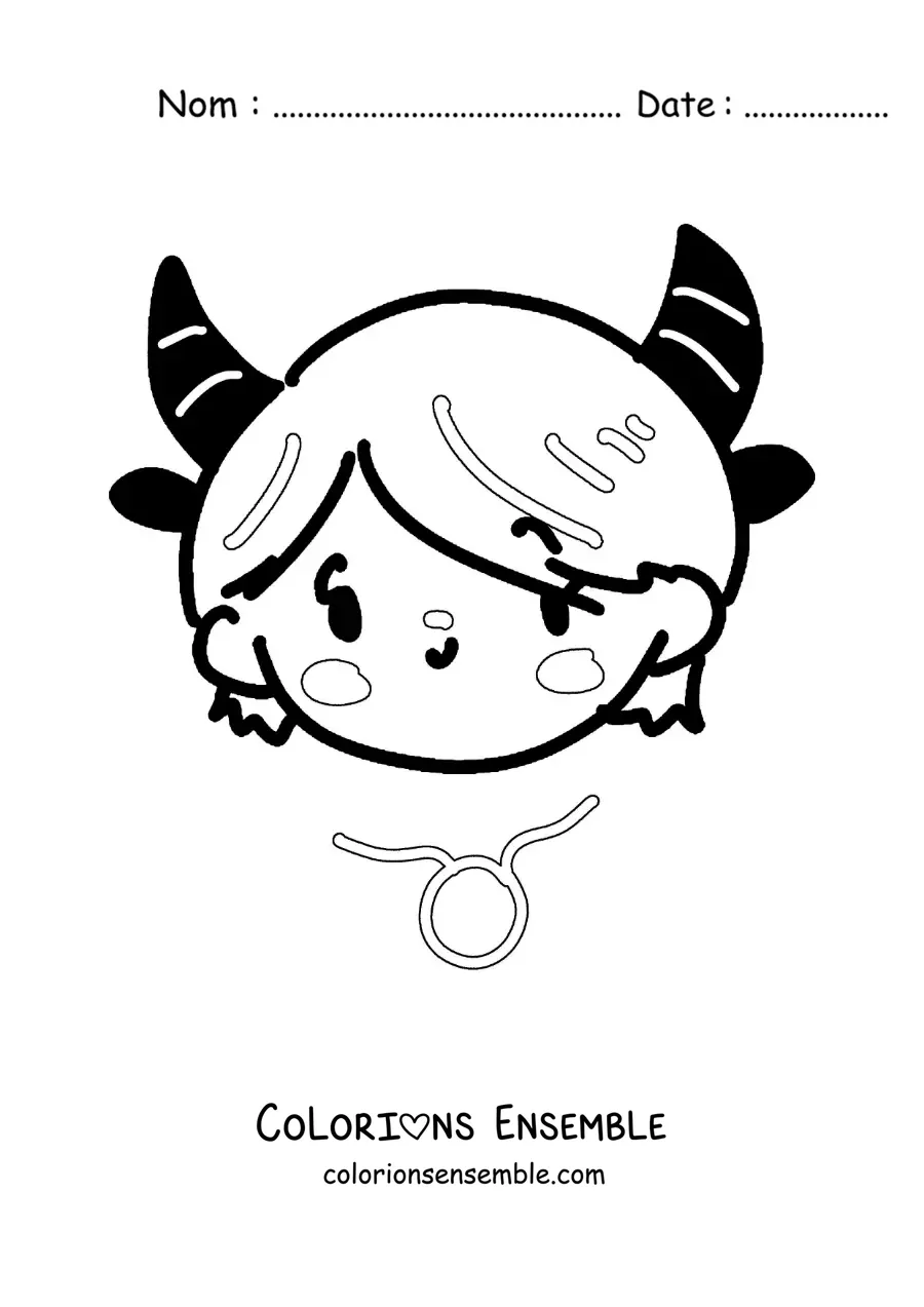 Image à colorier d’une fille du signe du Taureau kawaii