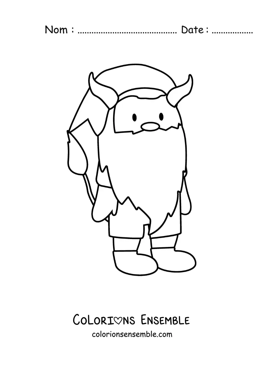Image à colorier d’un gnome du signe du Taureau en dessin animé kawaii