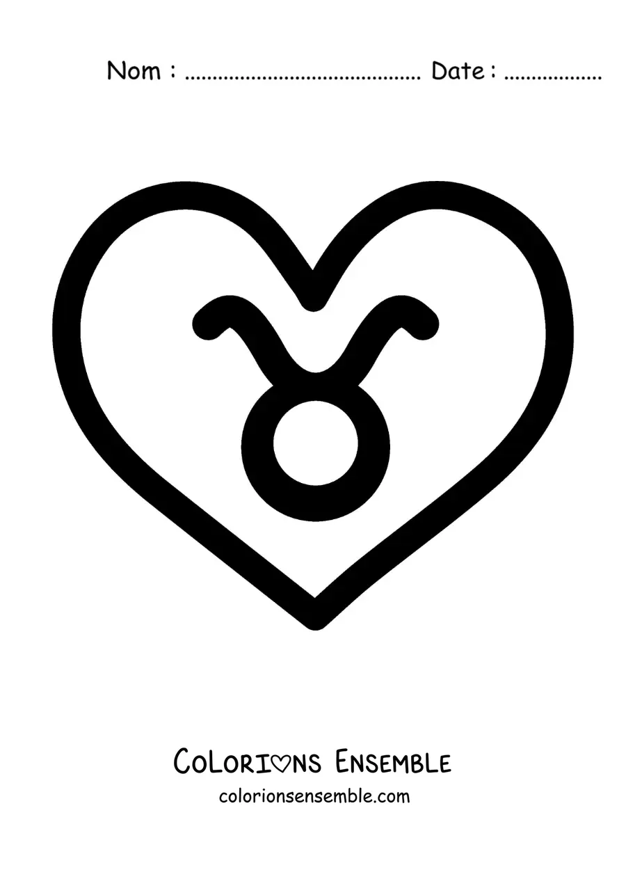 Image à colorier du symbole du Taureau dans un cœur