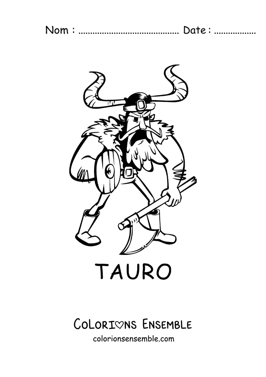 Image à colorier d’un Viking du signe du Taureau en dessin animé